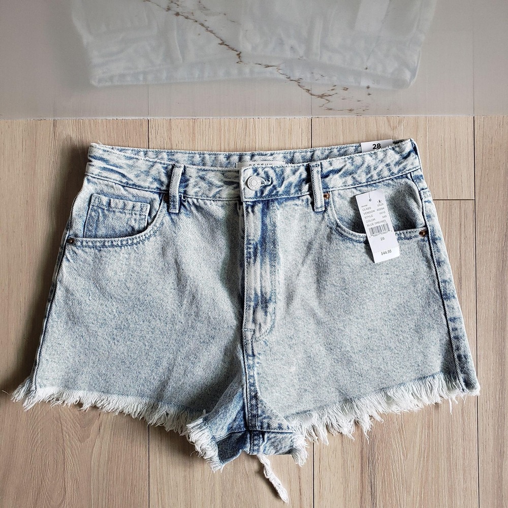 PacSun High Rise‎ Festival Shorts Womens 28 Blue Denim Cut Off Fringe Hem Summer